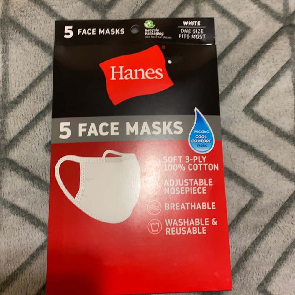 Hanes 5 Pack Face Mask Brand New